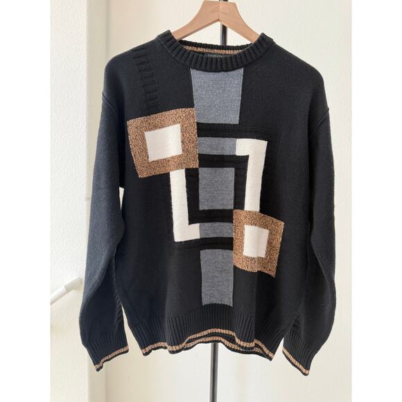 Vintage Point of Italy Wool Blend Abstract Sweater Neutral Tones L/XL - Picture 9 of 15